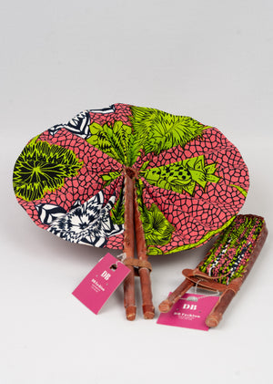 Pink & Green African print Fans