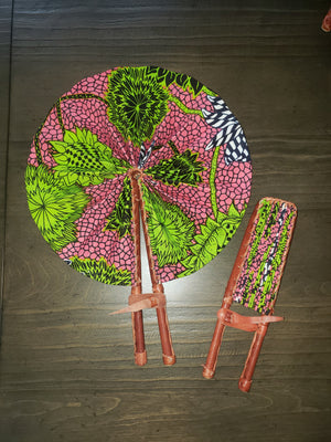 Pink & Green African print Fans