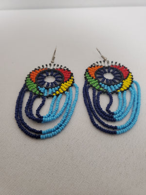 Beaded Earring-Navy Blue & sky blue