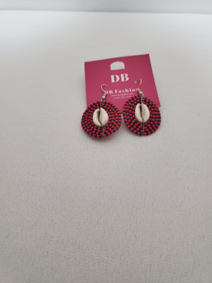 Shell Beaded Earring-Black & Red