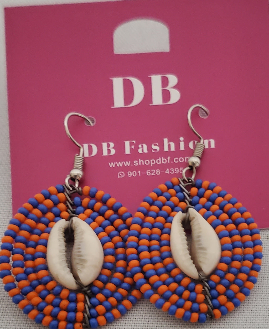 Shell Beaded Earring-Blue & Orange