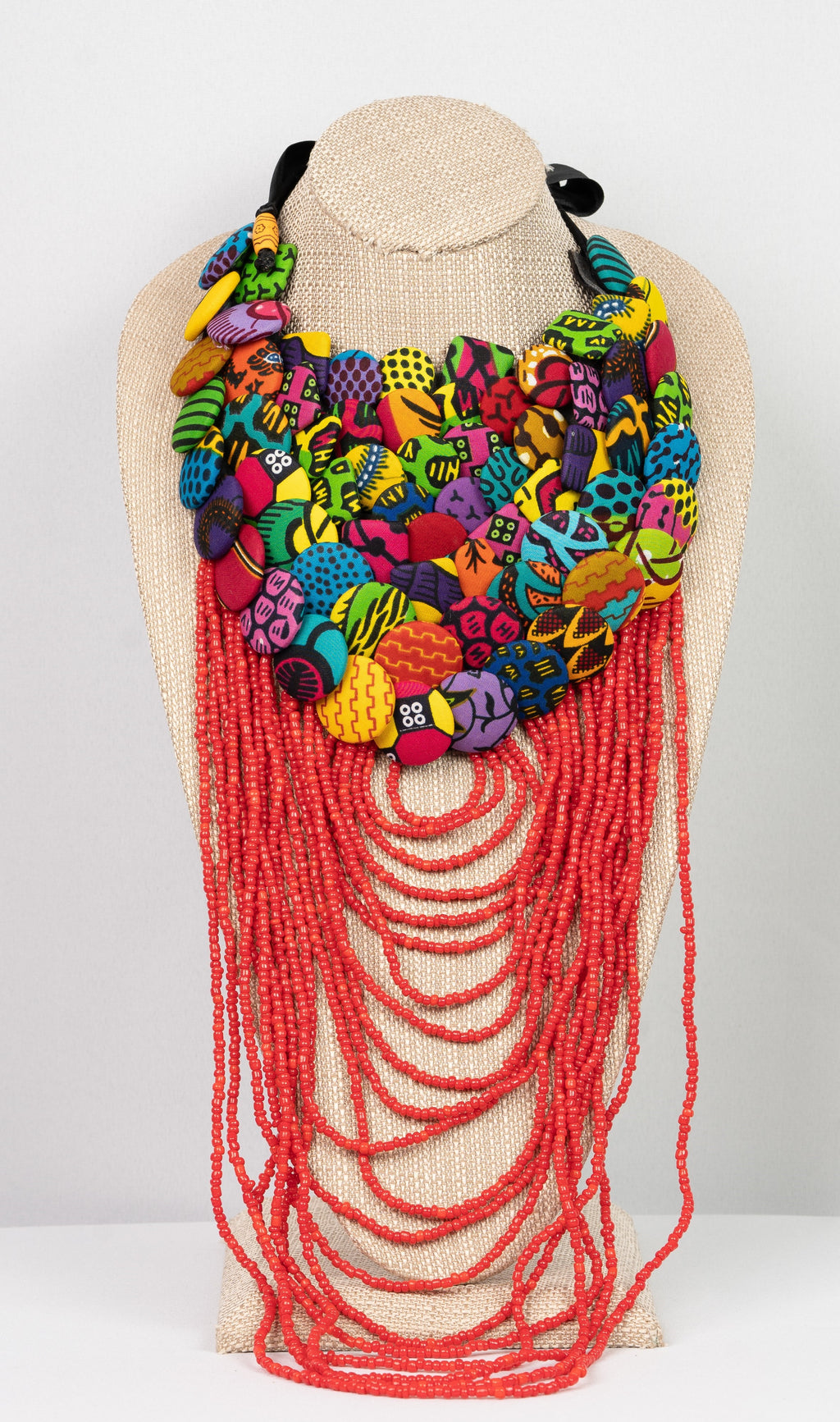 African Print fabric button & Beaded Jewelry