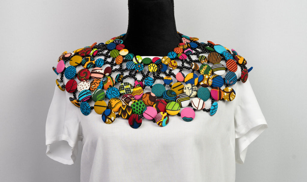 African Print Button Cape  Necklace