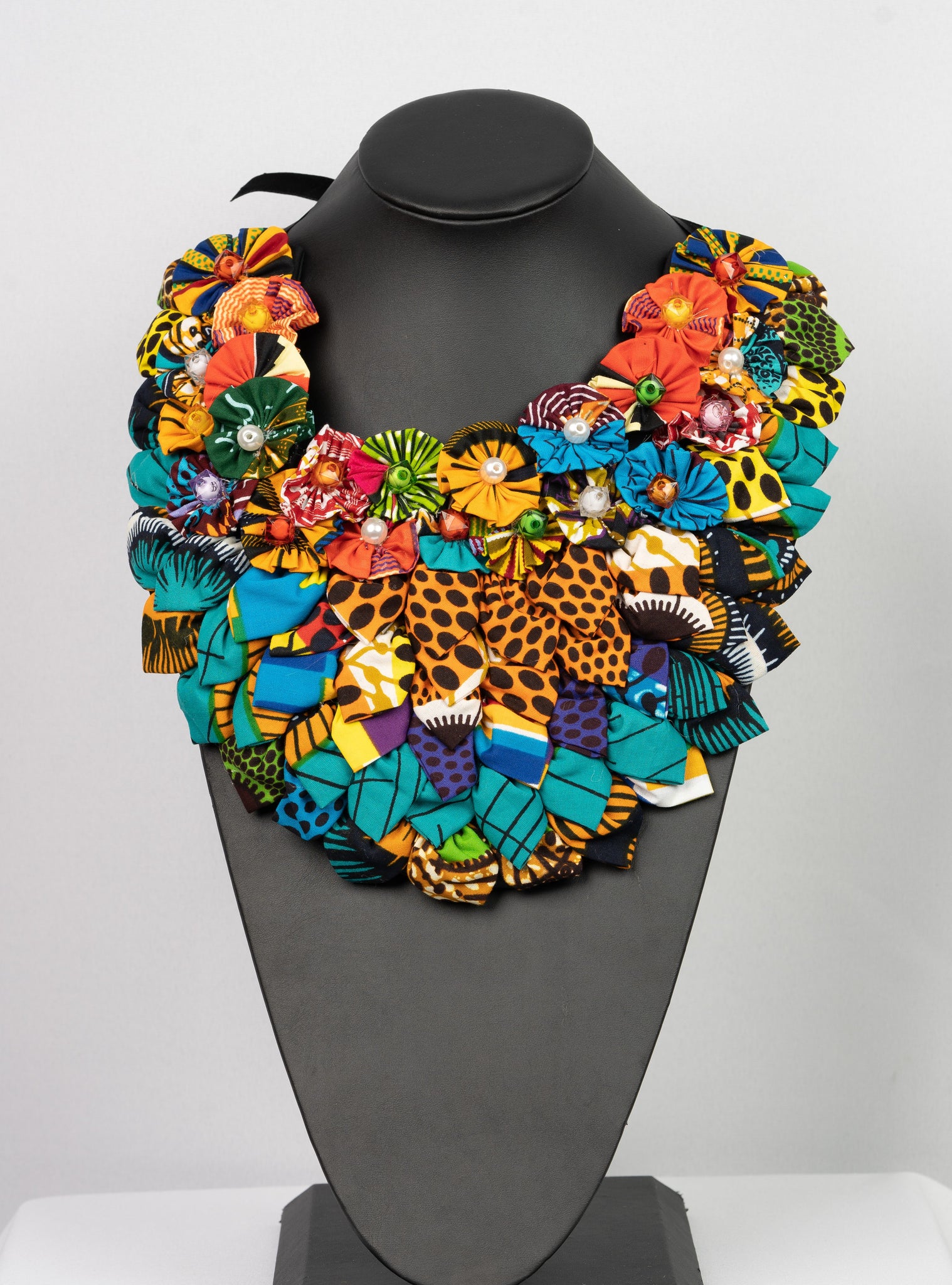 African print flower necklace