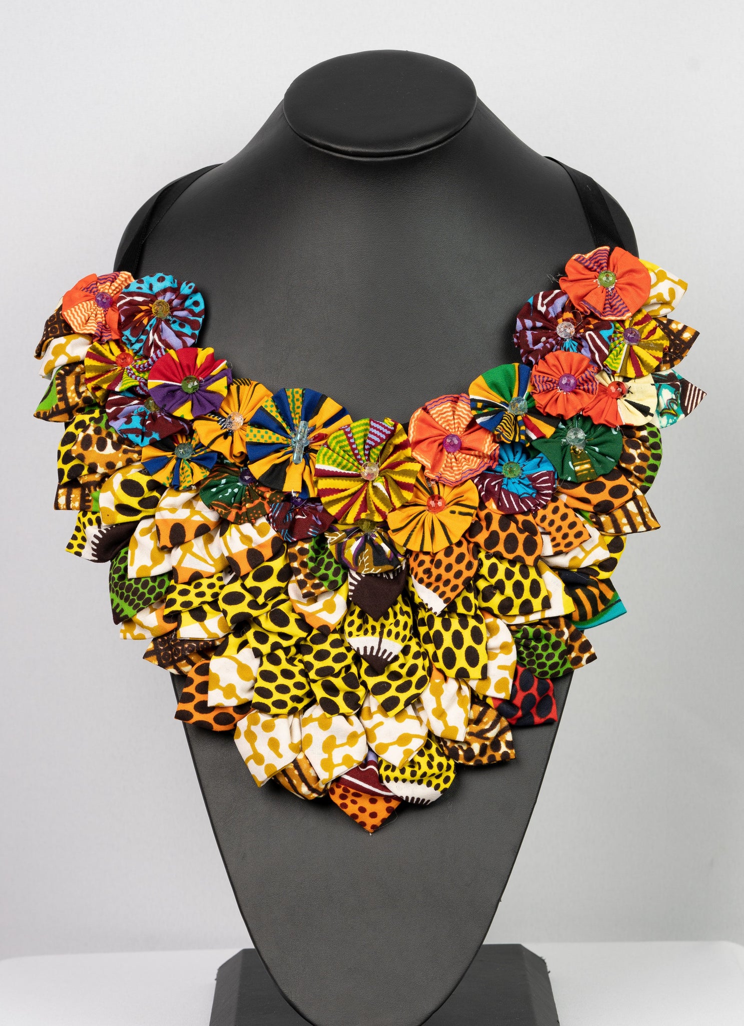 African print flower necklace