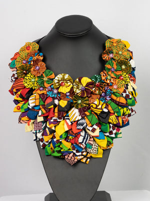 African print flower necklace