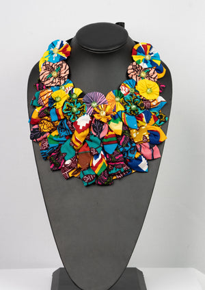 African print flower necklace