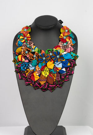 African print flower necklace