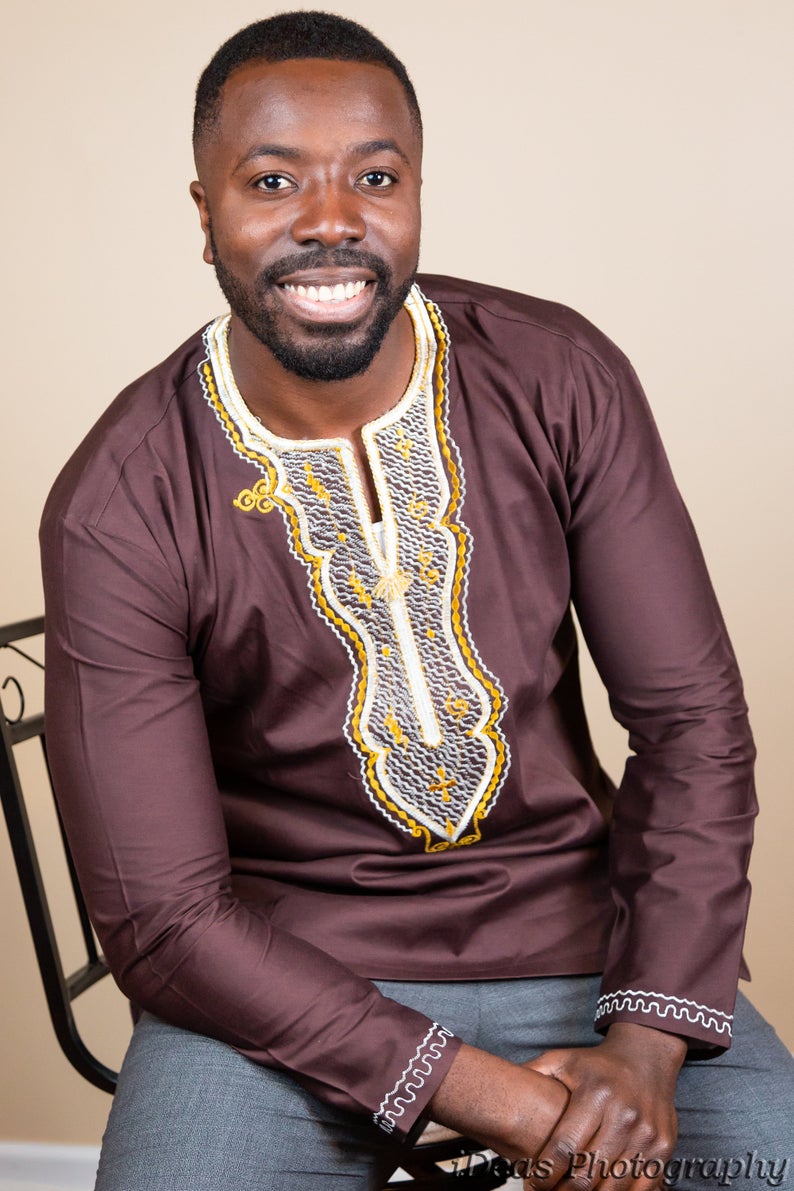 African Men's long sleeve shirt with embroidery