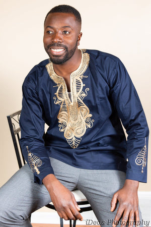 African Men's long sleeve shirt with embroidery