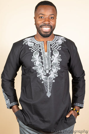 African Men's long sleeve shirt with embroidery