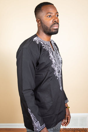 African Men's long sleeve shirt with embroidery