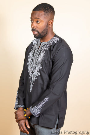 African Men's long sleeve shirt with embroidery