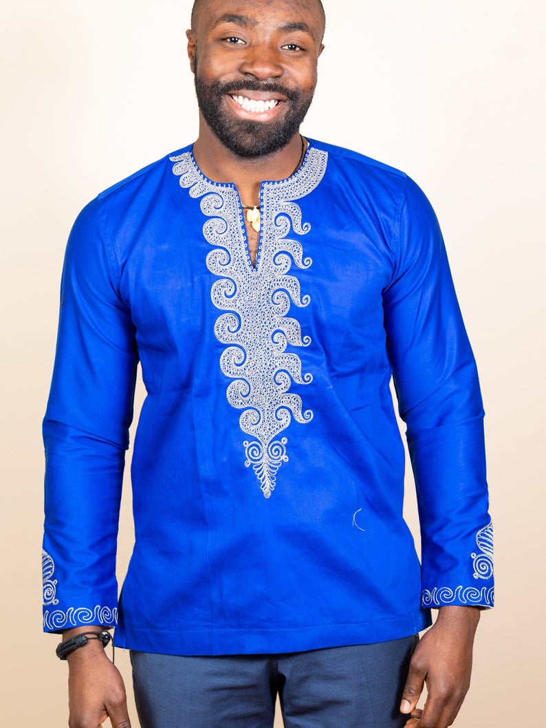 African fabric shirt with embroidery