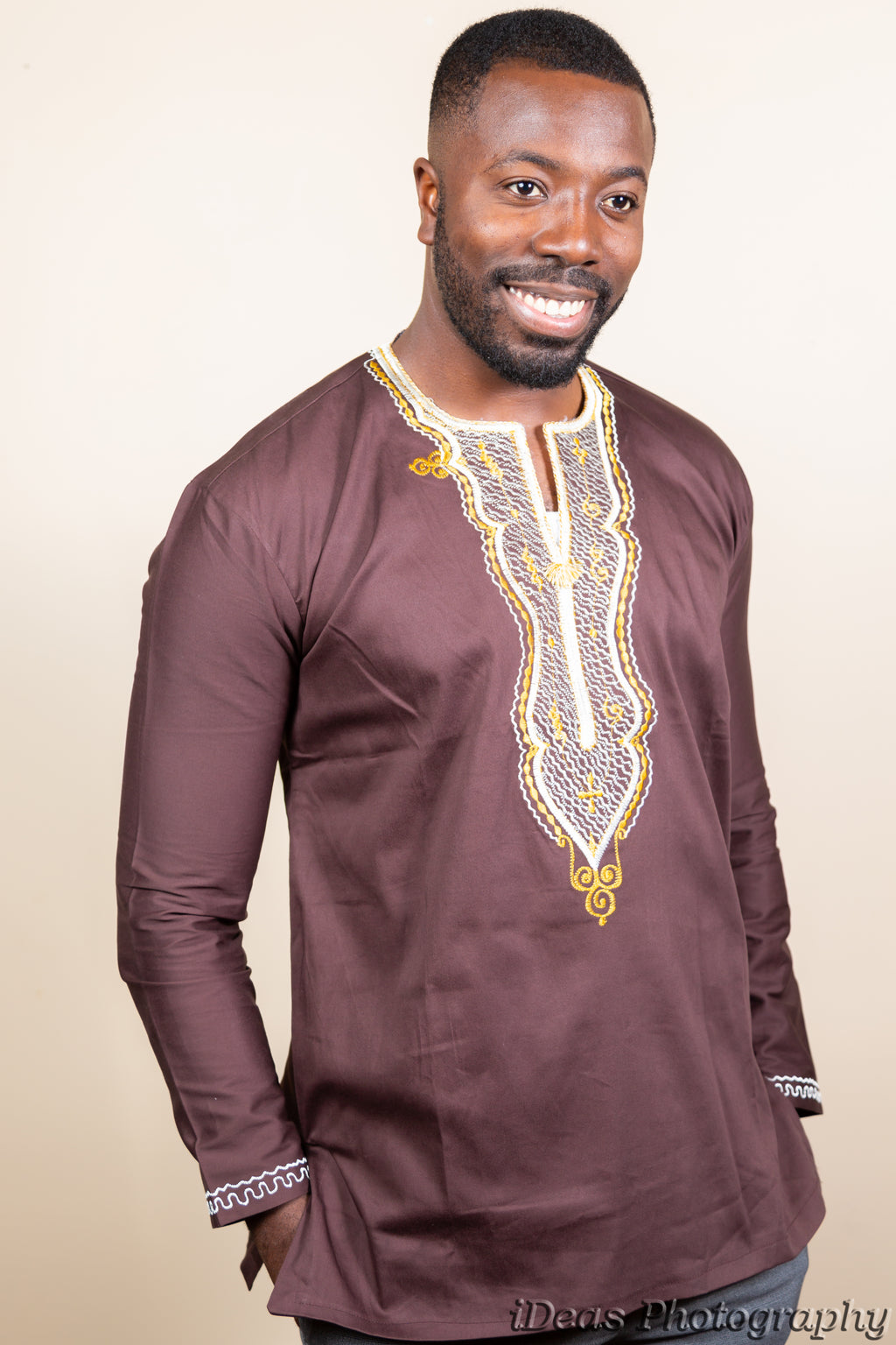 African Men's long sleeve shirt with embroidery