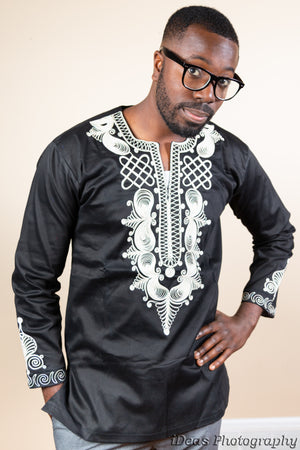 African Men's long sleeve shirt with embroidery