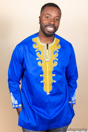 African Men's long sleeve shirt with embroidery